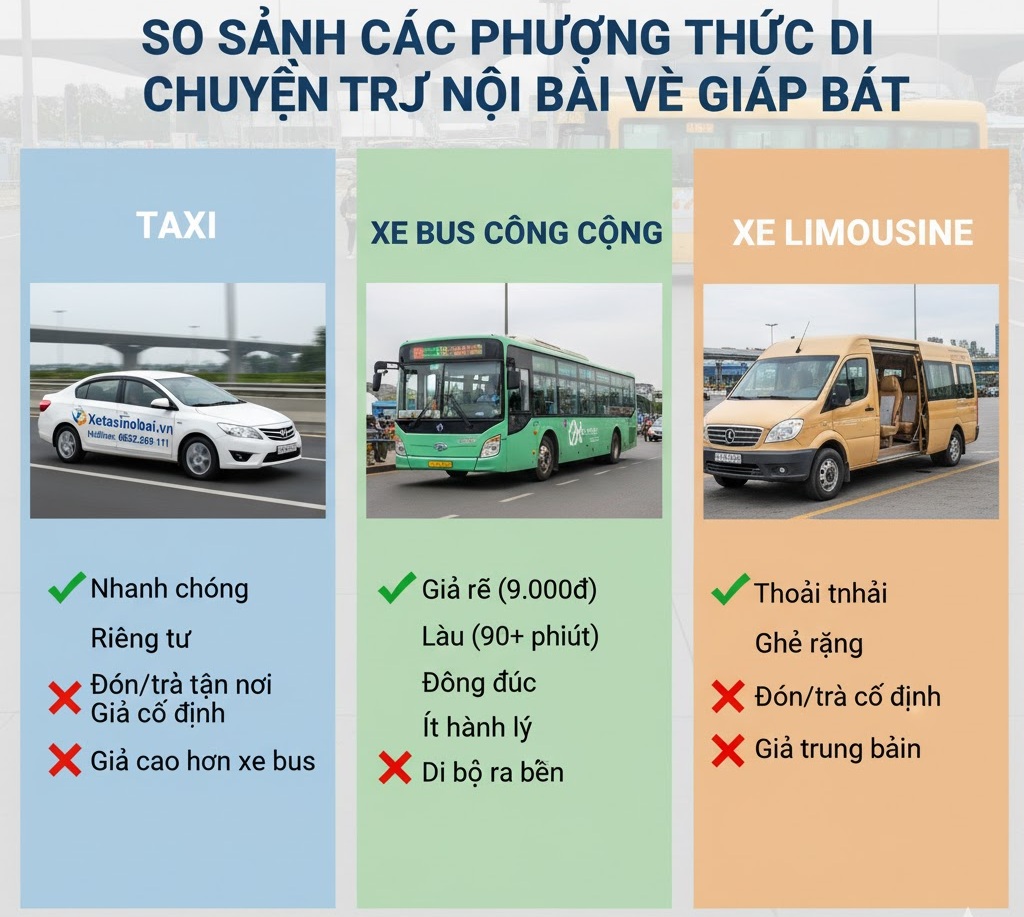 So Sánh Các Phương Thức Di Chuyển Taxi Nội Bài Về Bến Xe Giáp Bát