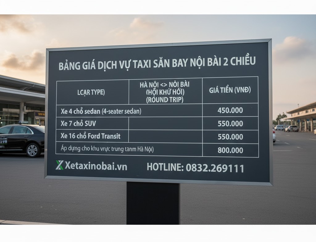 Bảng giá dịch vụ taxi sân bay Nội Bài 2 chiều