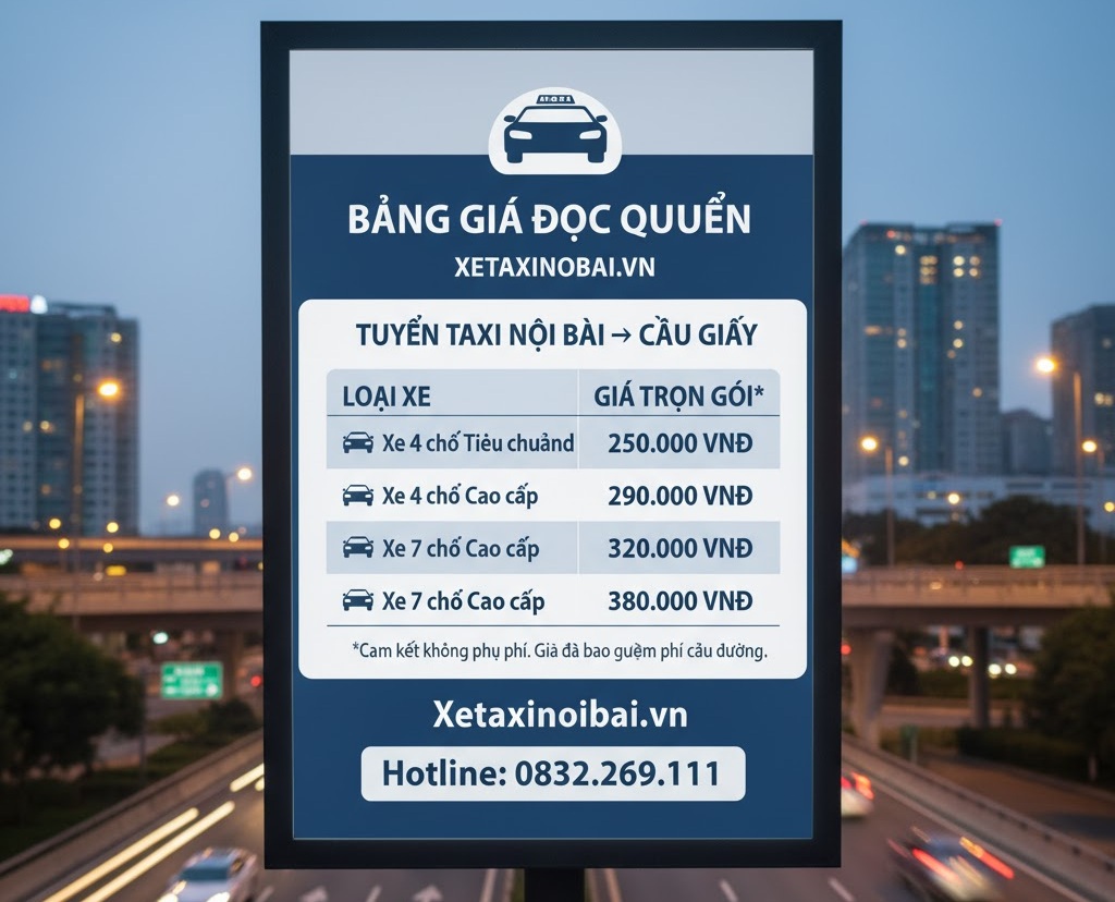 Bảng giá taxi từ nội bài về cầu giấy - Xetaxinoibaivn