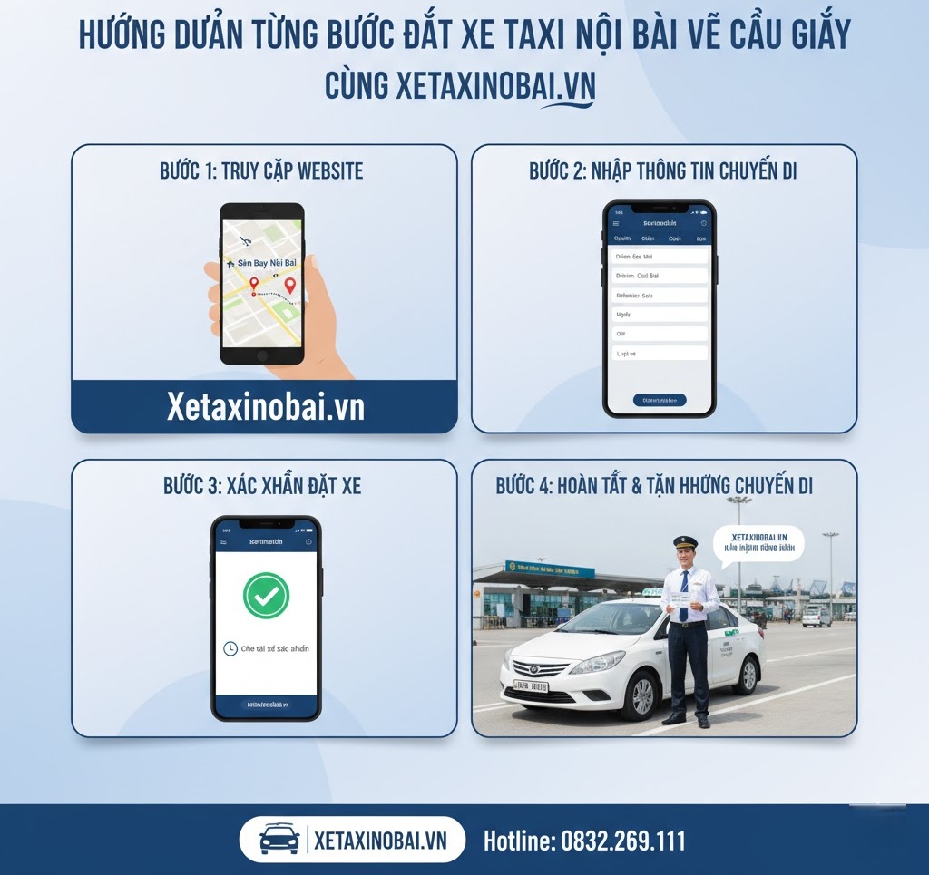 Hướng dẫn từng bước đặt xe taxi nội bài về cầu giấy