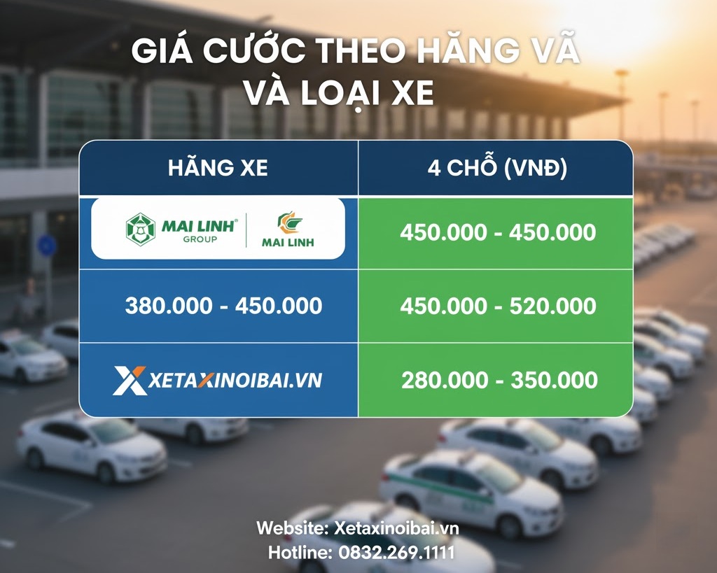 So Sánh Giá Các Hãng Taxi Sân Bay Nội Bài - Giá Cước Theo Hãng Và Loại Xe